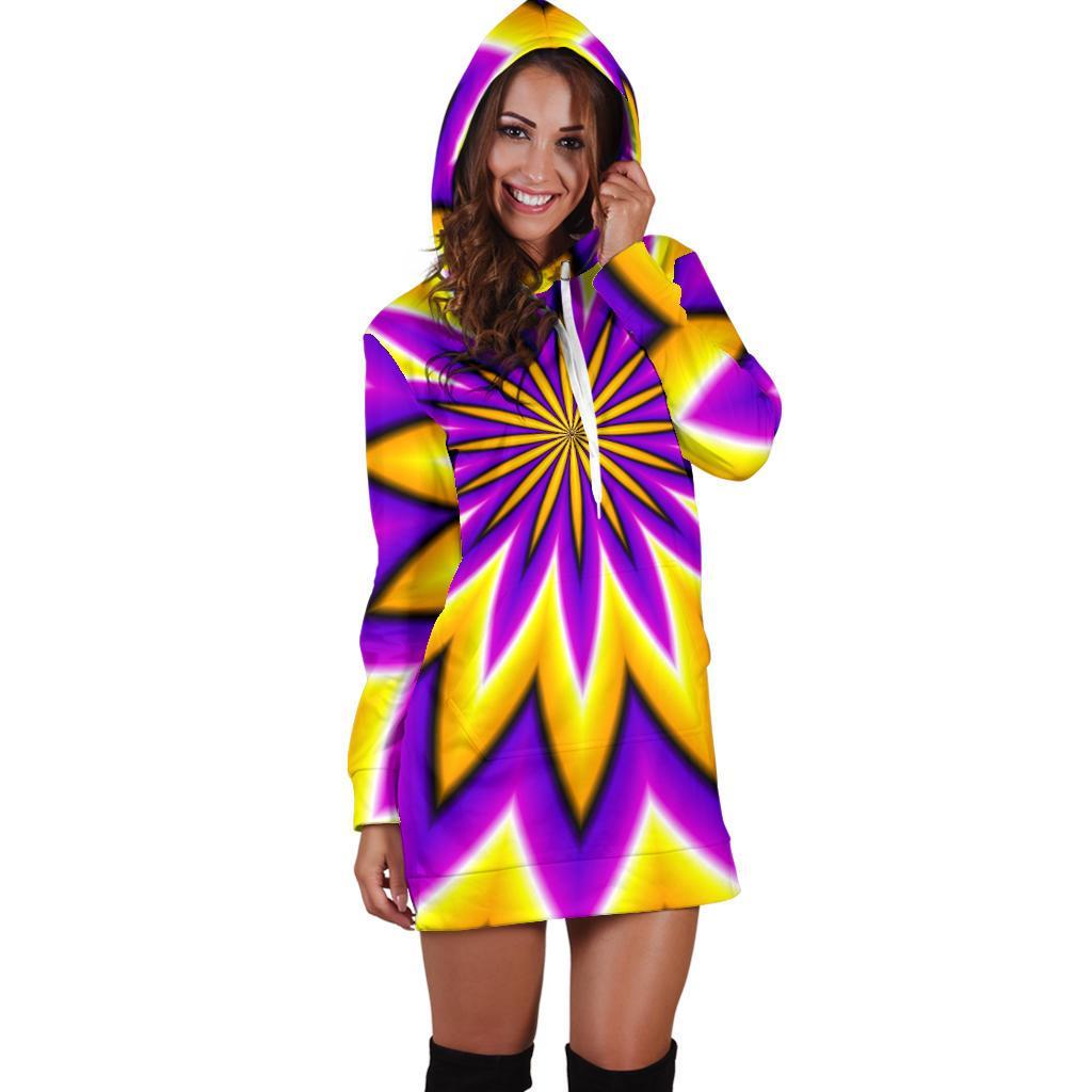 Yellow Flower Moving Optical Illusion Hoodie Dress GearFrost