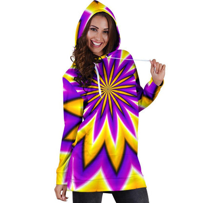 Yellow Flower Moving Optical Illusion Hoodie Dress GearFrost