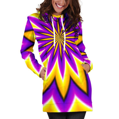 Yellow Flower Moving Optical Illusion Hoodie Dress GearFrost