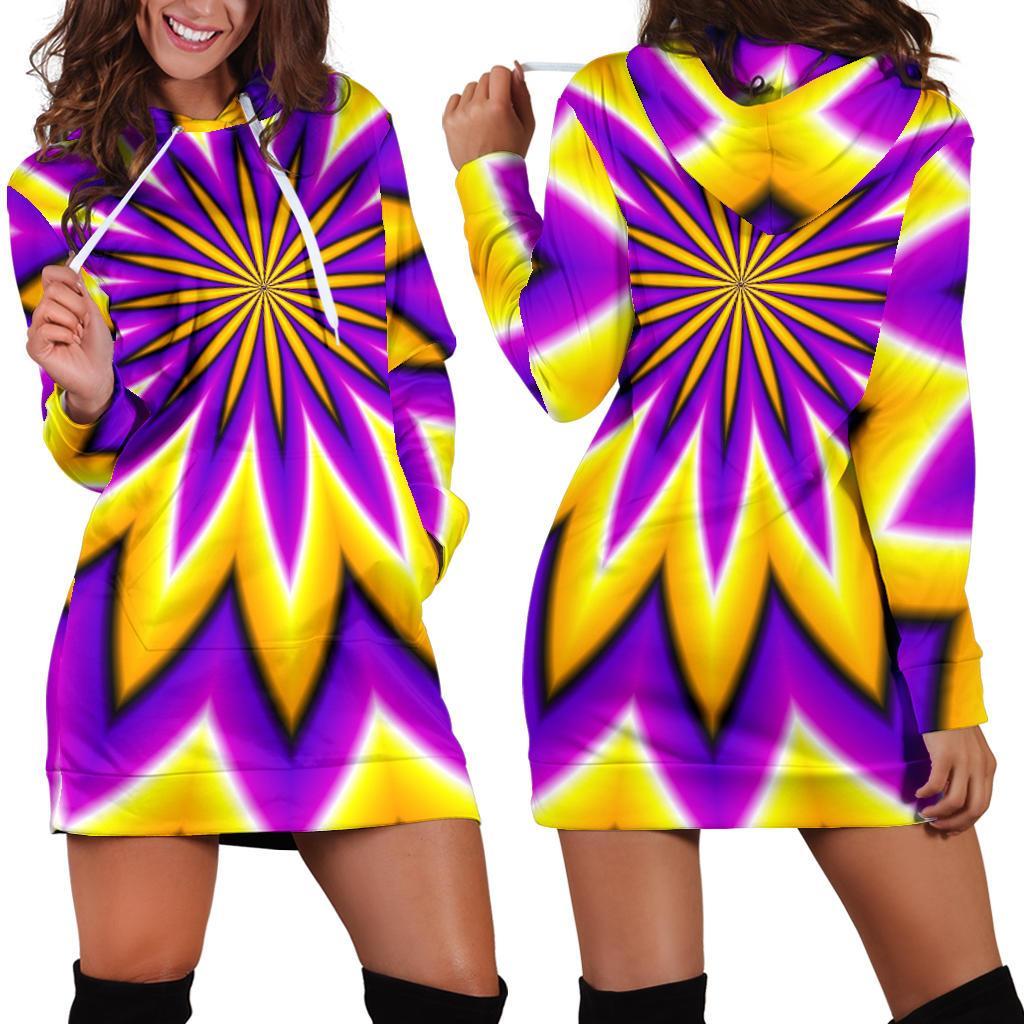 Yellow Flower Moving Optical Illusion Hoodie Dress GearFrost
