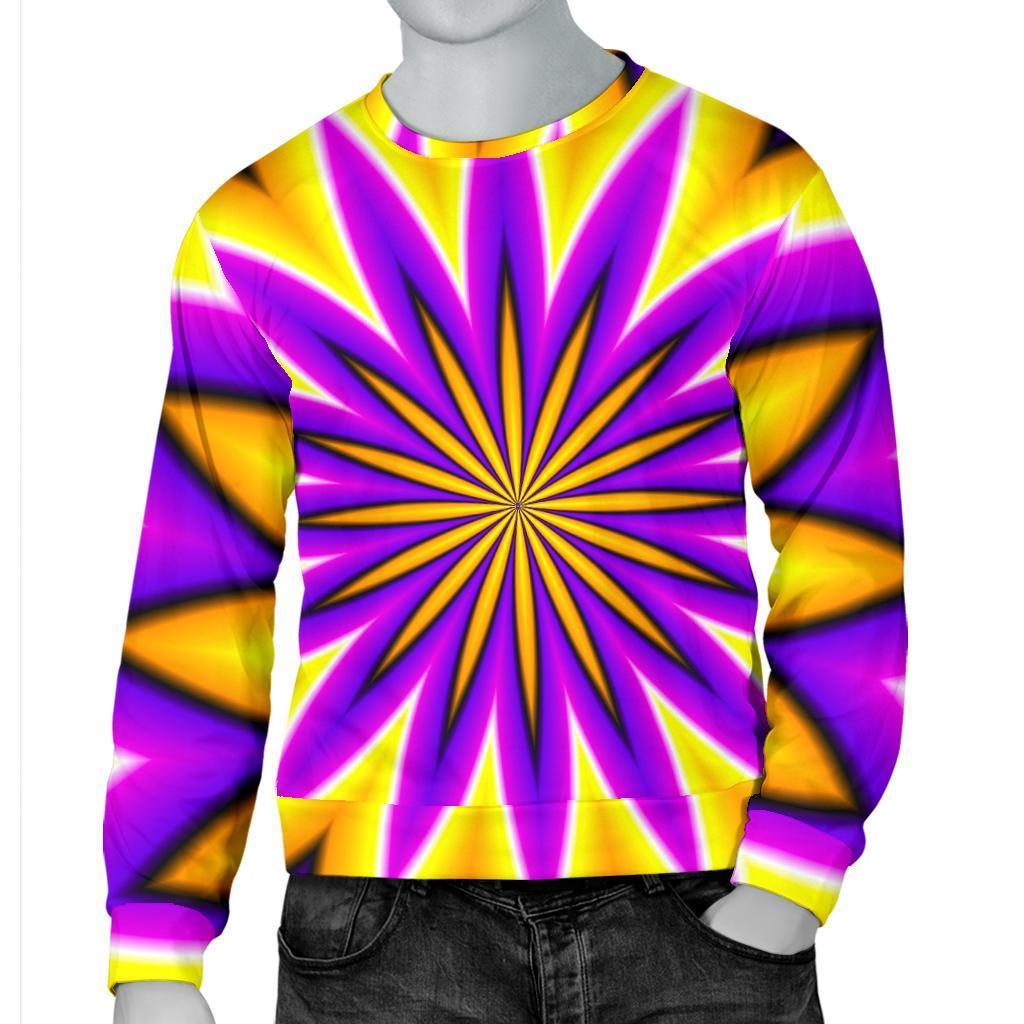 Yellow Flower Moving Optical Illusion Men's Crewneck Sweatshirt GearFrost