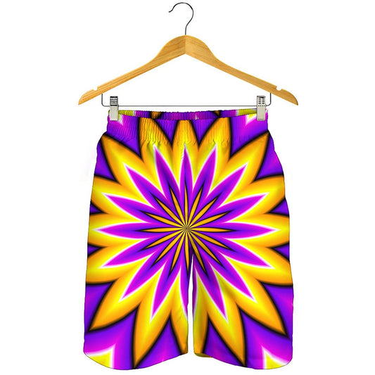 Yellow Flower Moving Optical Illusion Men's Shorts