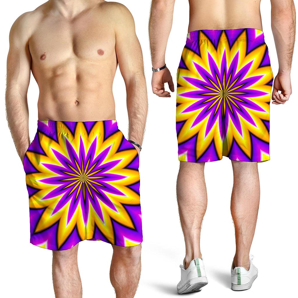 Yellow Flower Moving Optical Illusion Men's Shorts