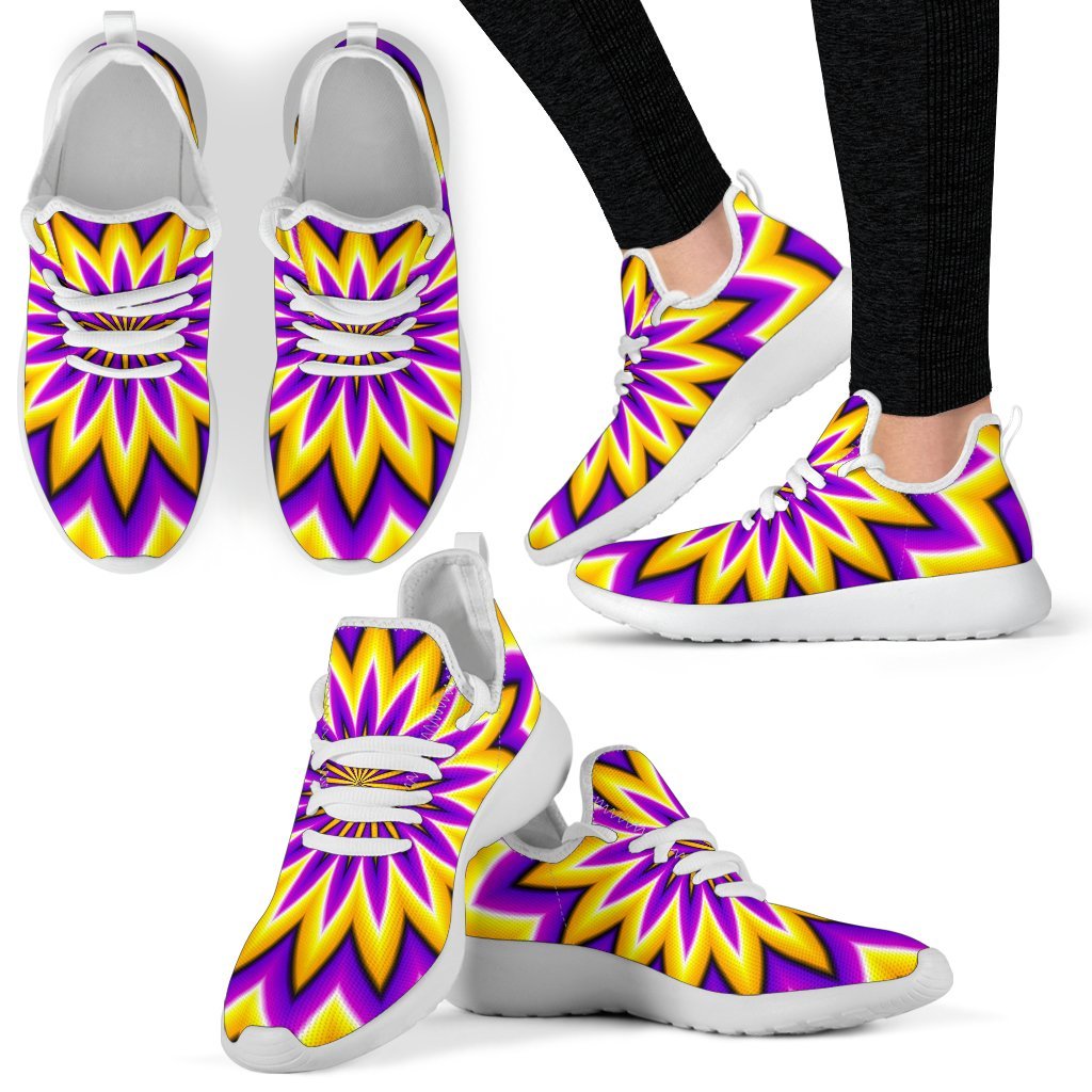 Yellow Flower Moving Optical Illusion Mesh Knit Shoes GearFrost