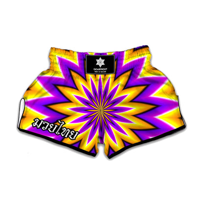 Yellow Flower Moving Optical Illusion Muay Thai Boxing Shorts