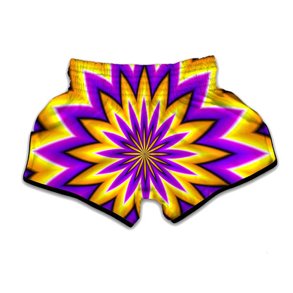 Yellow Flower Moving Optical Illusion Muay Thai Boxing Shorts