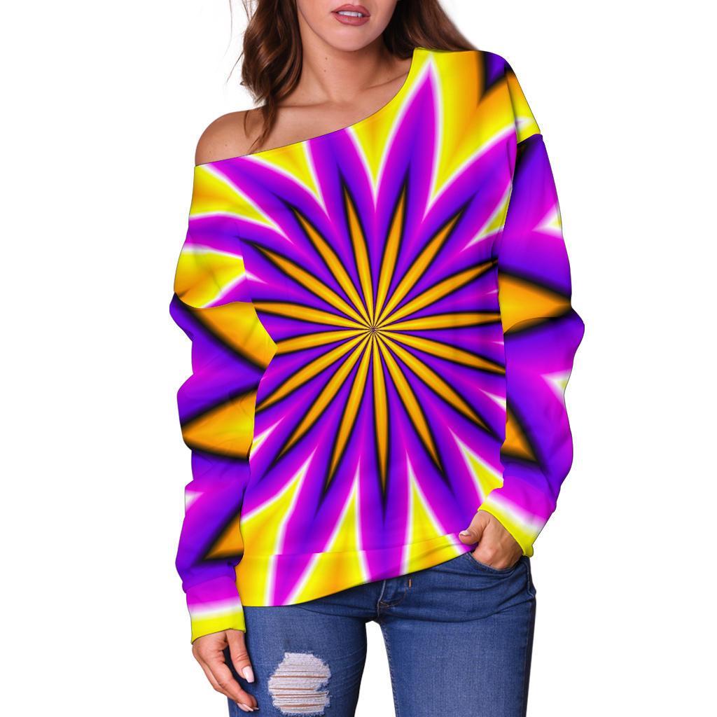 Yellow Flower Moving Optical Illusion Off Shoulder Sweatshirt GearFrost