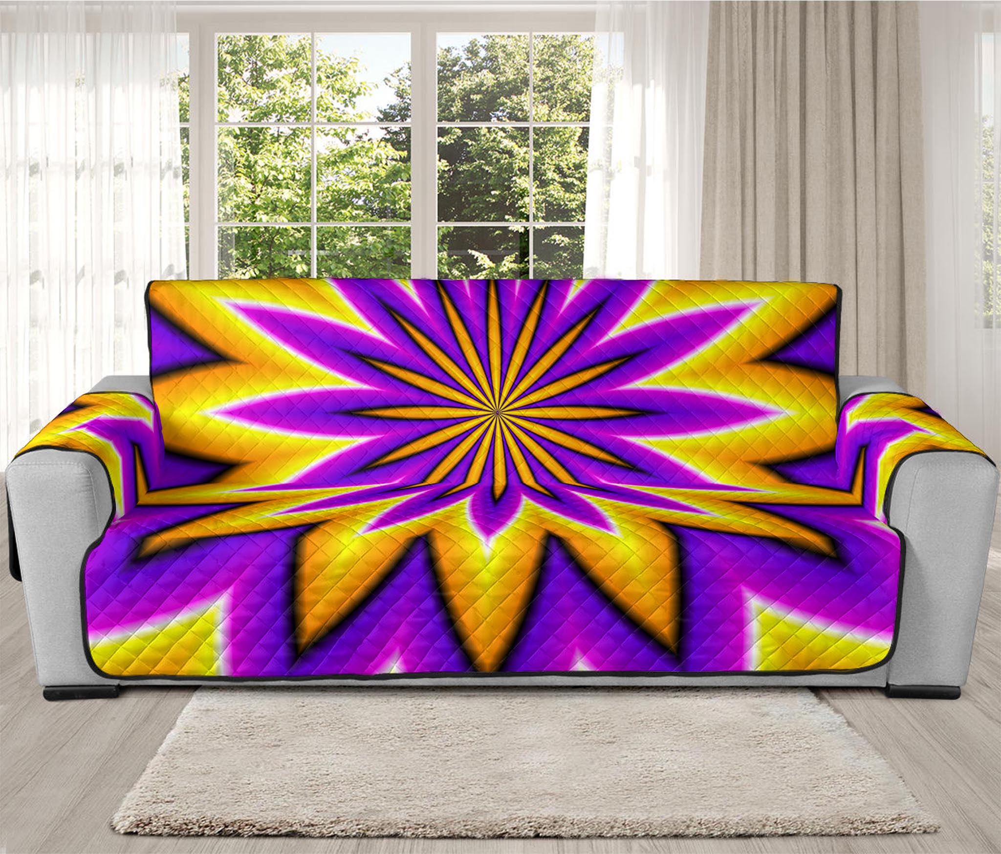 Yellow Flower Moving Optical Illusion Oversized Sofa Protector