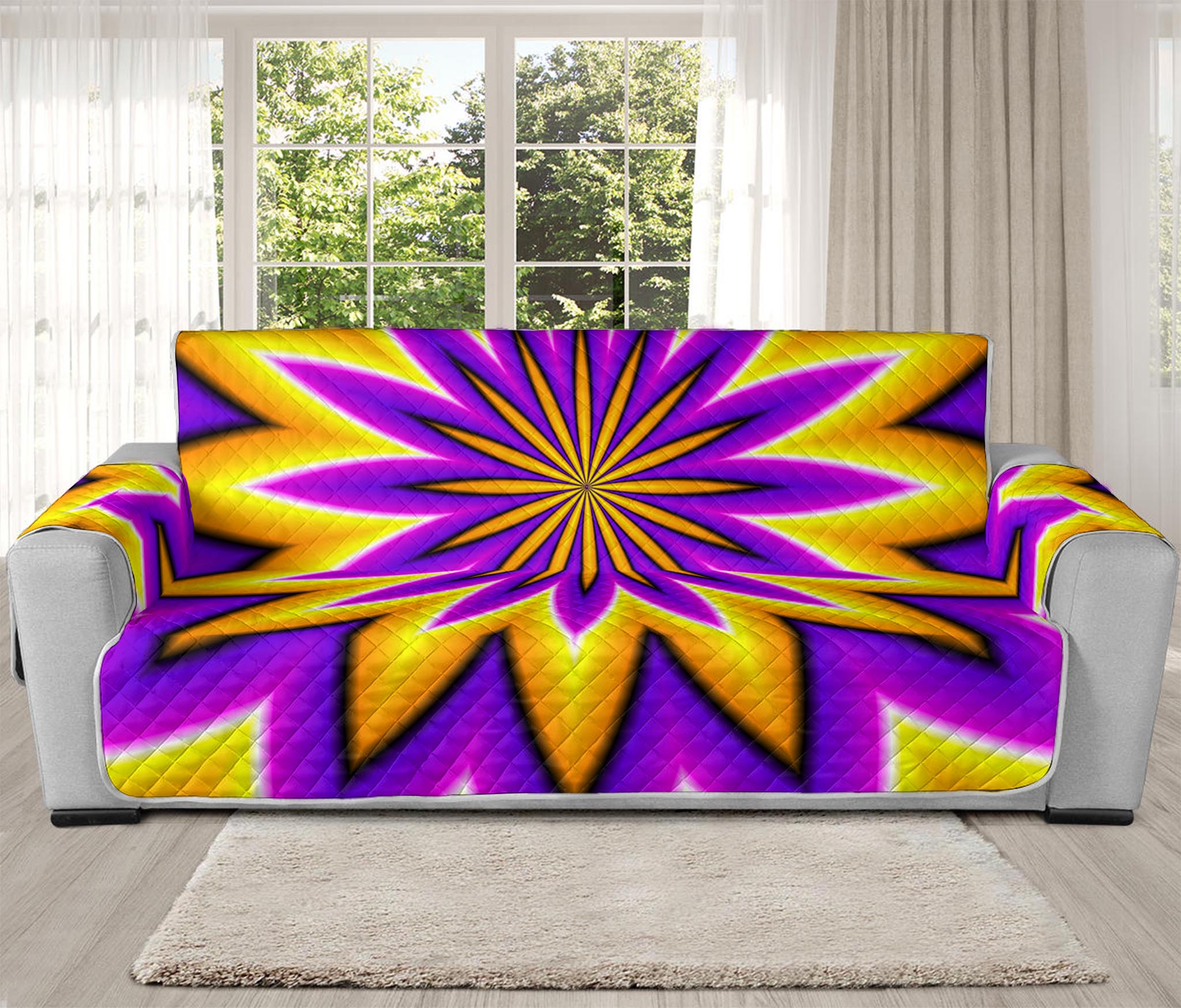 Yellow Flower Moving Optical Illusion Oversized Sofa Protector