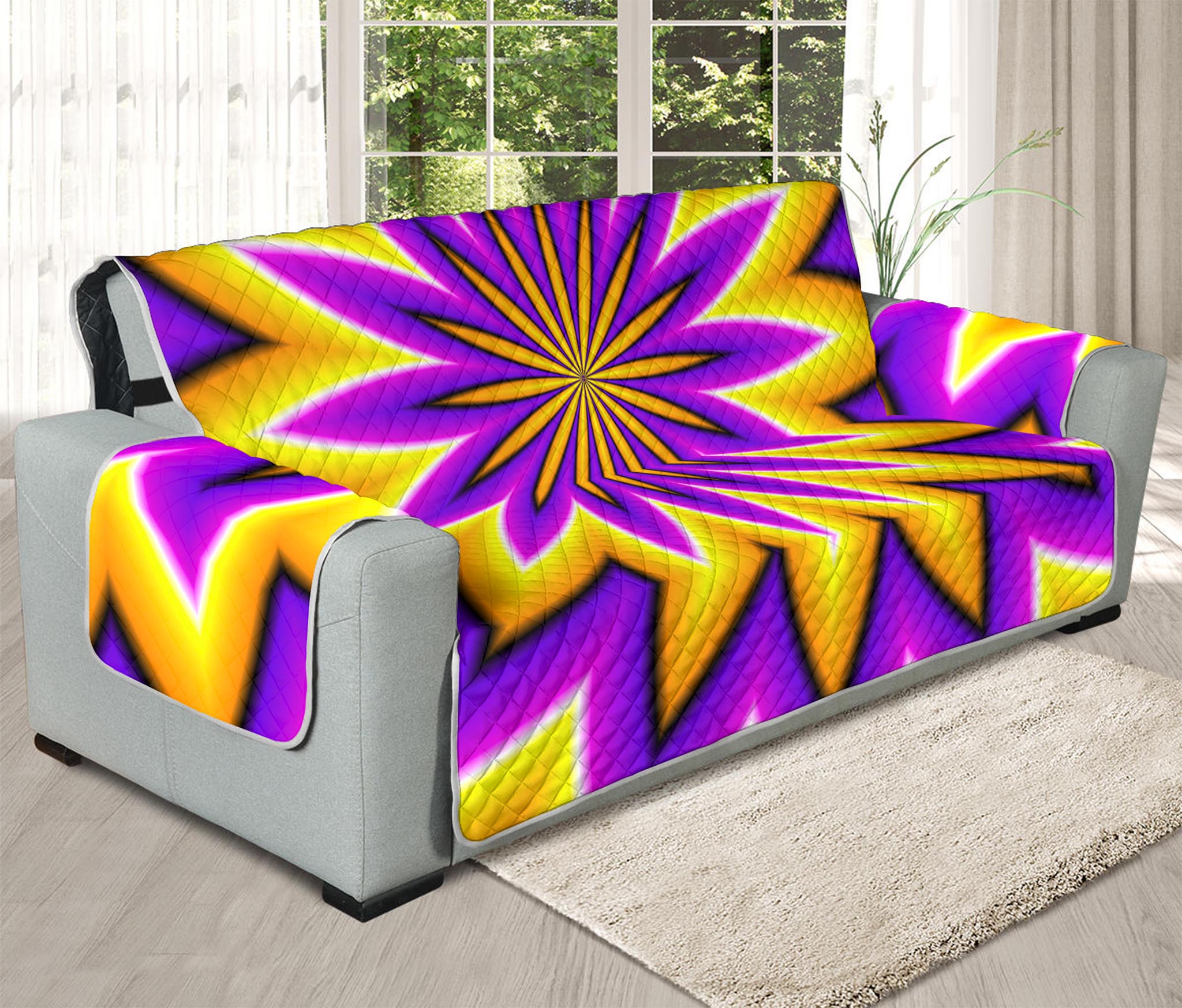 Yellow Flower Moving Optical Illusion Oversized Sofa Protector