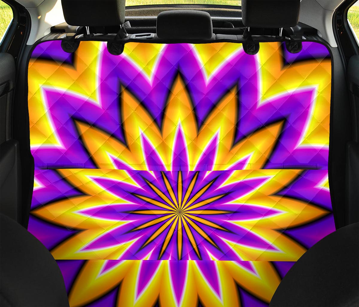 Yellow Flower Moving Optical Illusion Pet Car Back Seat Cover