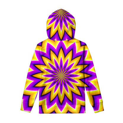 Yellow Flower Moving Optical Illusion Pullover Hoodie