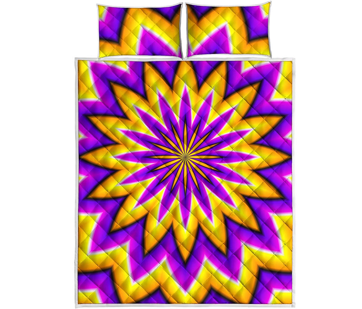 Yellow Flower Moving Optical Illusion Quilt Bed Set