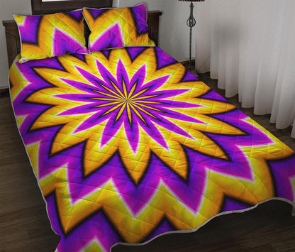 Yellow Flower Moving Optical Illusion Quilt Bed Set
