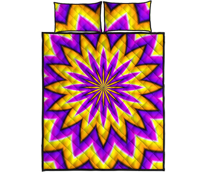 Yellow Flower Moving Optical Illusion Quilt Bed Set