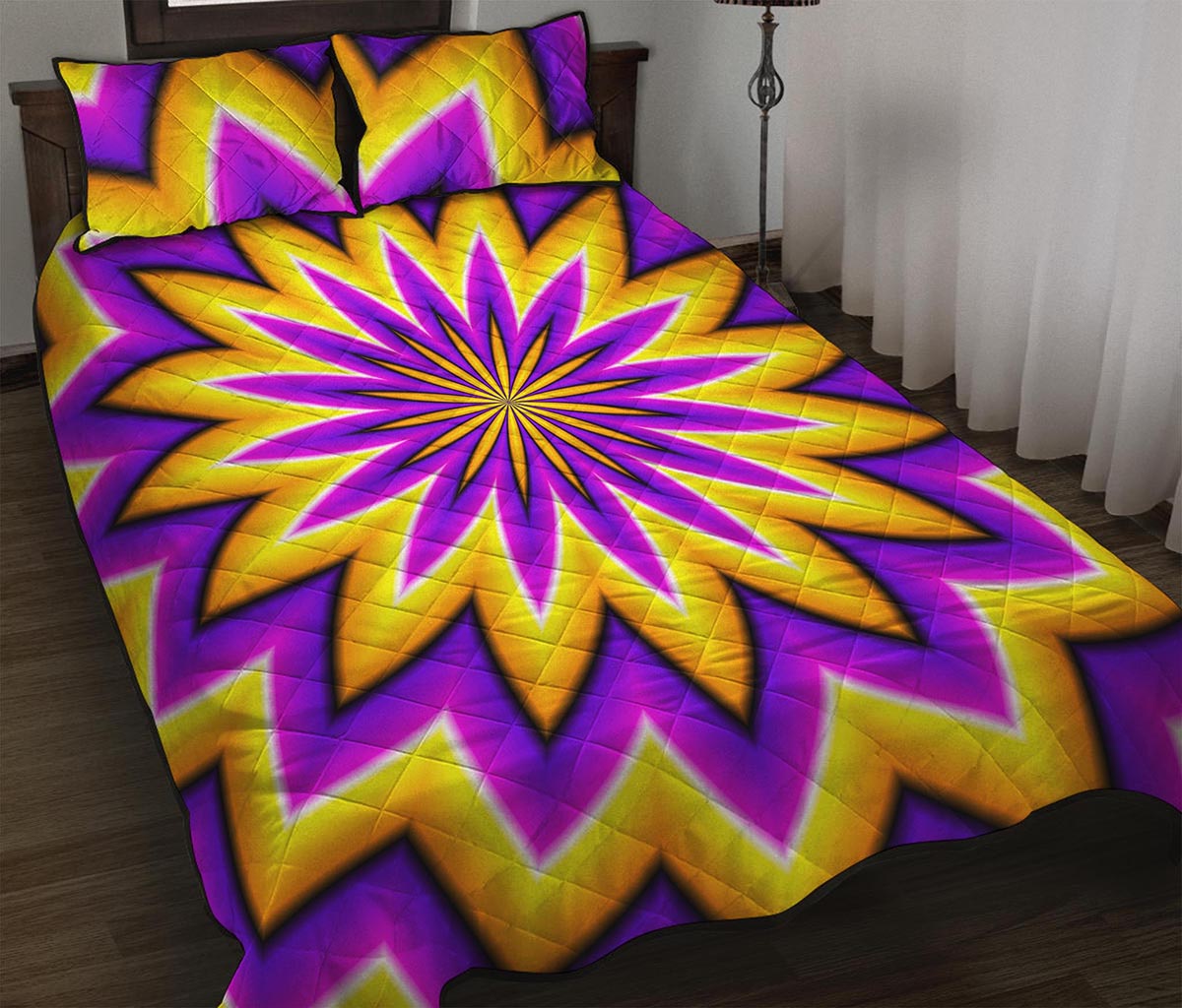 Yellow Flower Moving Optical Illusion Quilt Bed Set