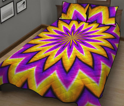 Yellow Flower Moving Optical Illusion Quilt Bed Set