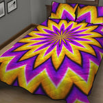 Yellow Flower Moving Optical Illusion Quilt Bed Set