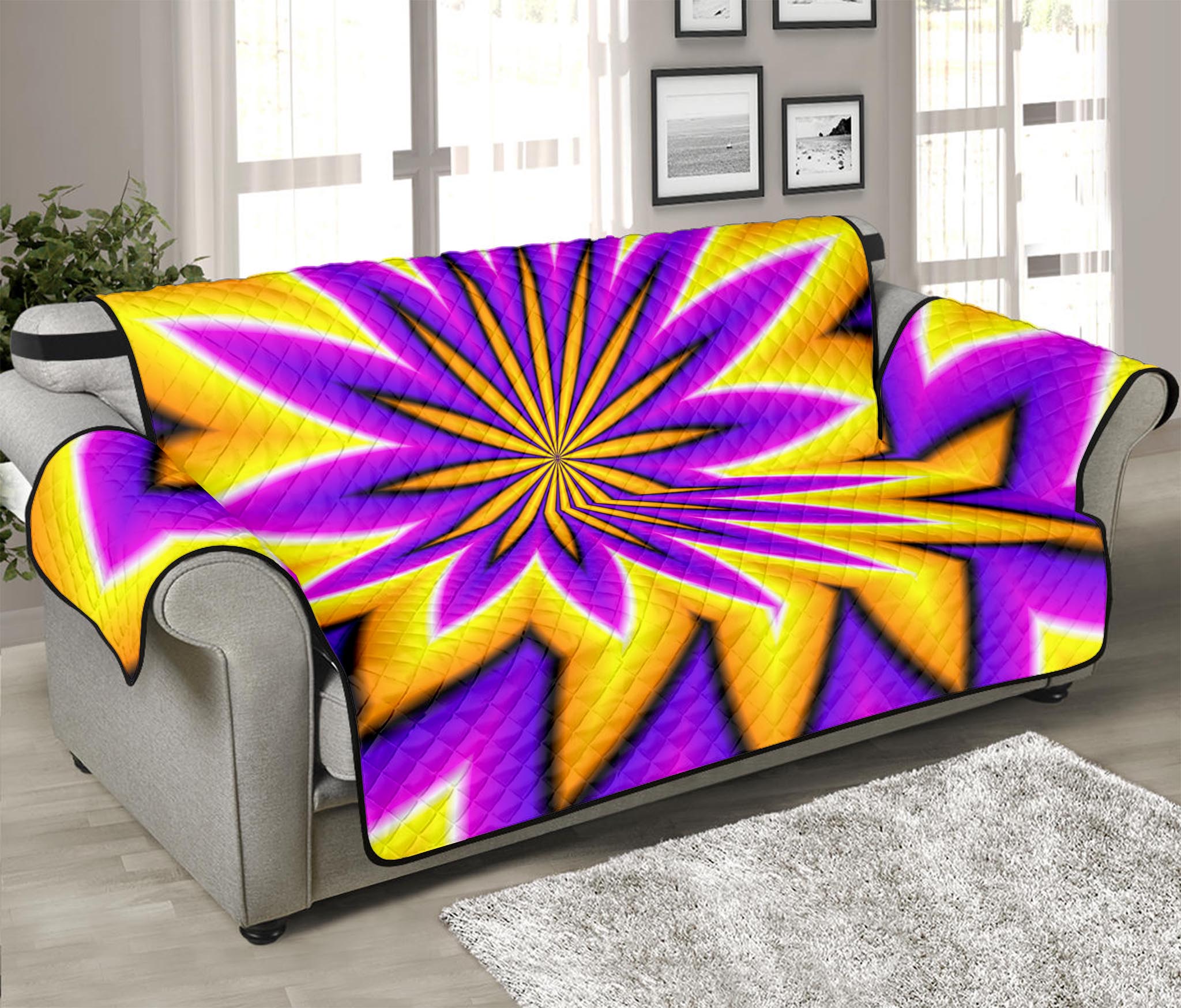 Yellow Flower Moving Optical Illusion Sofa Protector