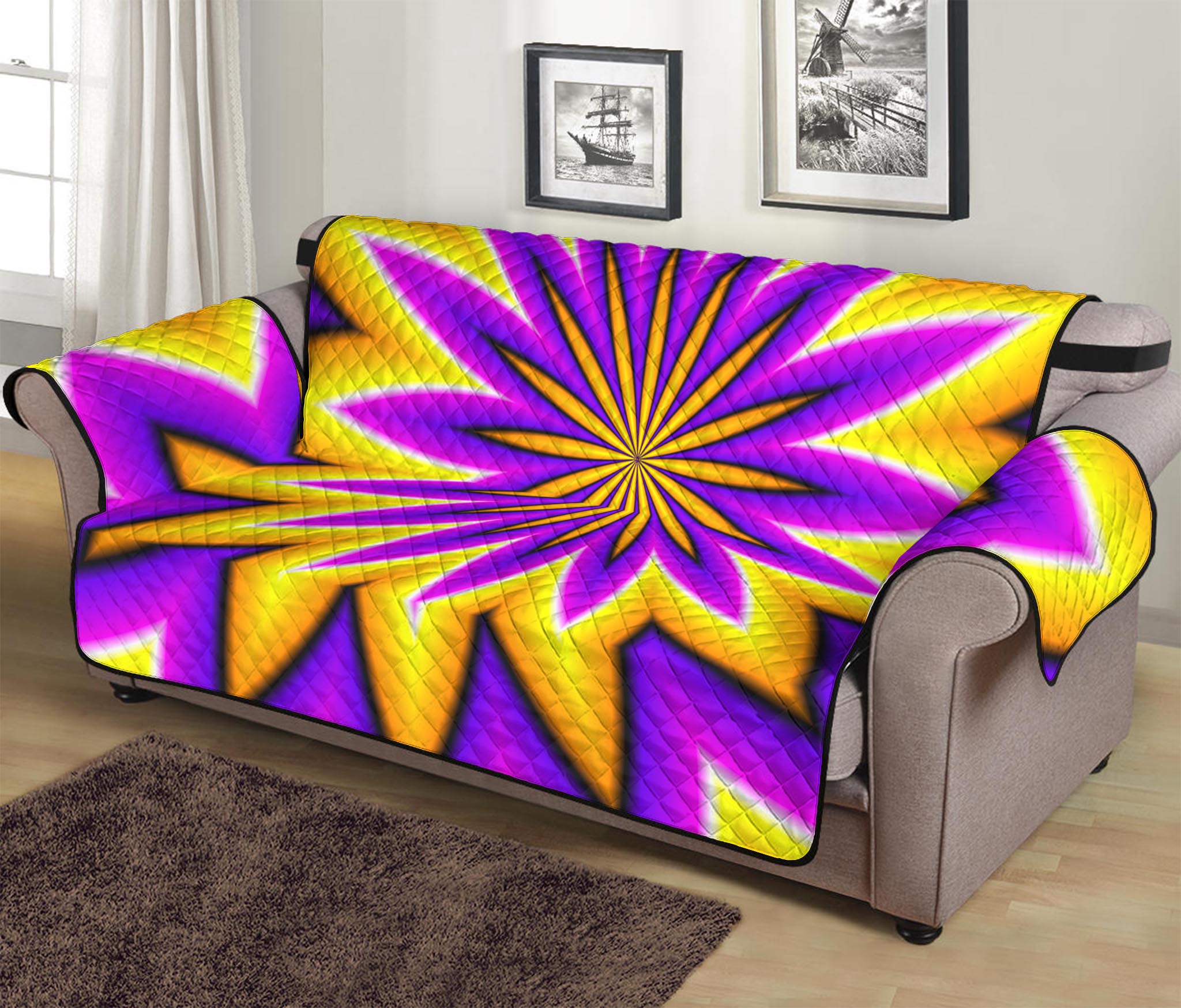 Yellow Flower Moving Optical Illusion Sofa Protector