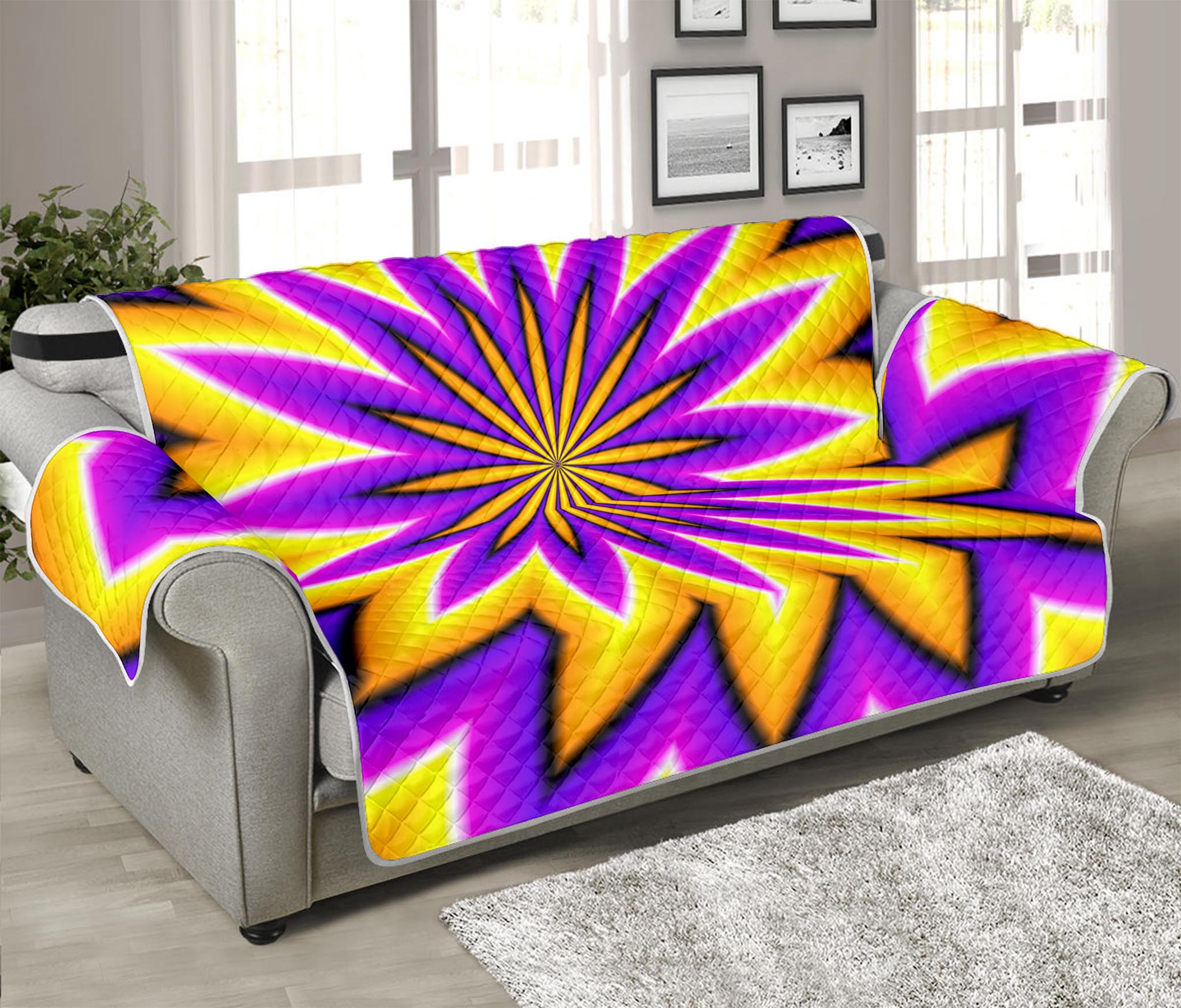 Yellow Flower Moving Optical Illusion Sofa Protector