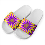 Yellow Flower Moving Optical Illusion White Slide Sandals