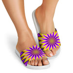 Yellow Flower Moving Optical Illusion White Slide Sandals