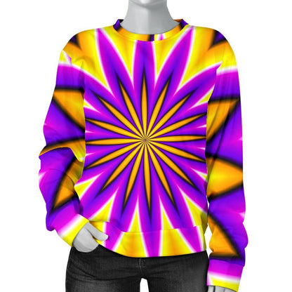 Yellow Flower Moving Optical Illusion Women's Crewneck Sweatshirt GearFrost