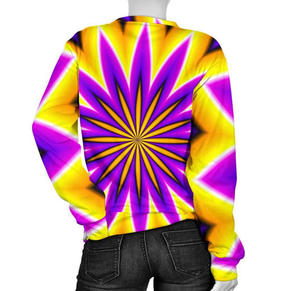 Yellow Flower Moving Optical Illusion Women's Crewneck Sweatshirt GearFrost