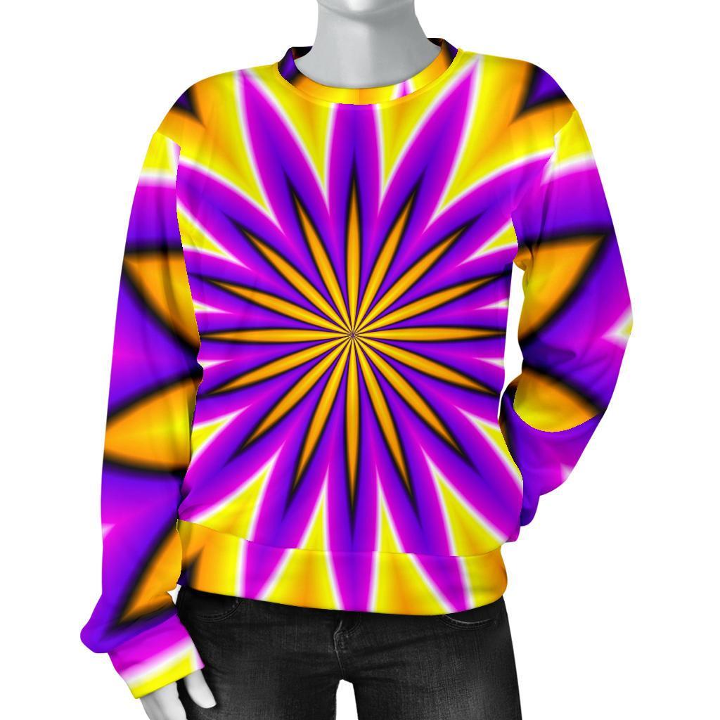 Yellow Flower Moving Optical Illusion Women's Crewneck Sweatshirt GearFrost