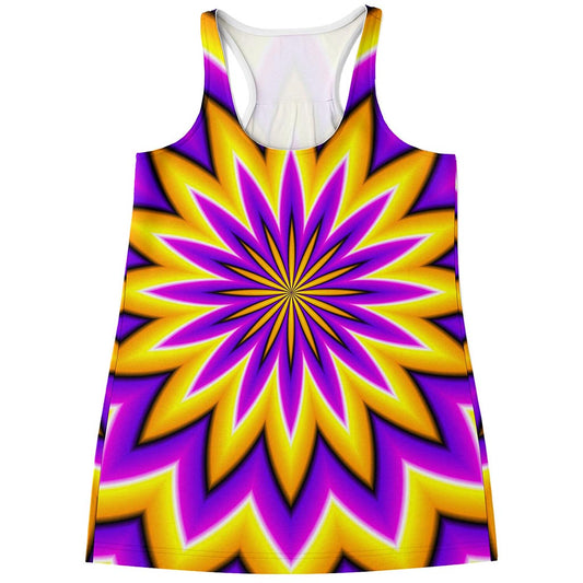 Yellow Flower Moving Optical Illusion Women's Racerback Tank Top