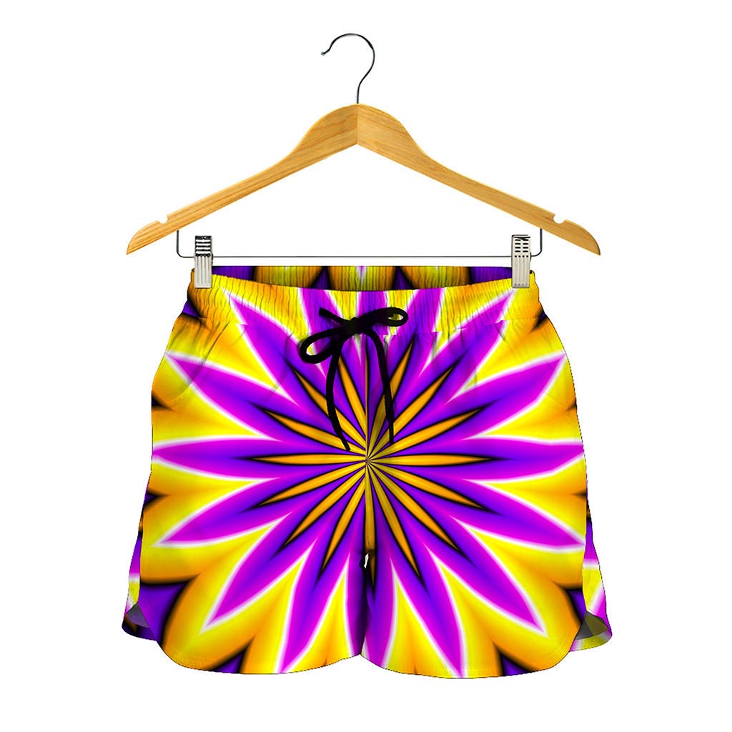 Yellow Flower Moving Optical Illusion Women's Shorts