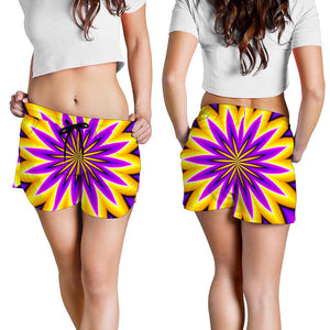 Yellow Flower Moving Optical Illusion Women's Shorts