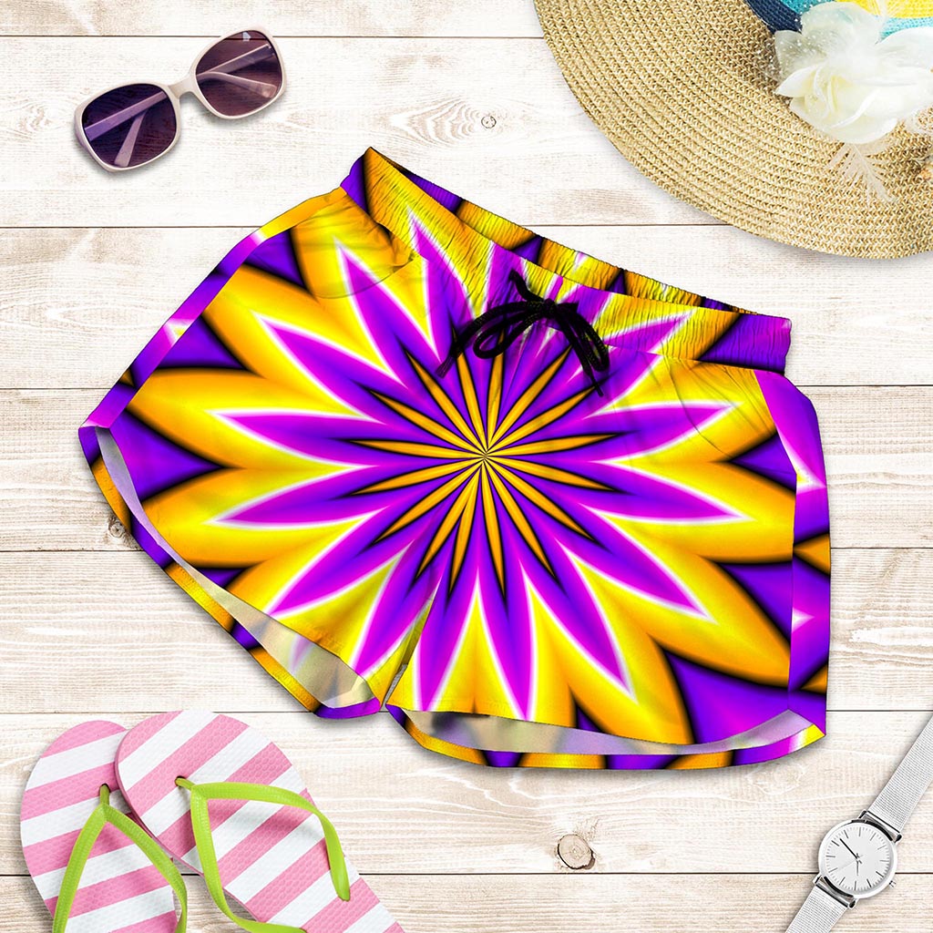 Yellow Flower Moving Optical Illusion Women's Shorts