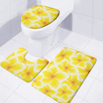 Yellow Frangipani Pattern Print 3 Piece Bath Mat Set