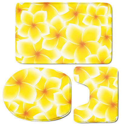 Yellow Frangipani Pattern Print 3 Piece Bath Mat Set