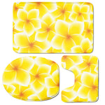 Yellow Frangipani Pattern Print 3 Piece Bath Mat Set