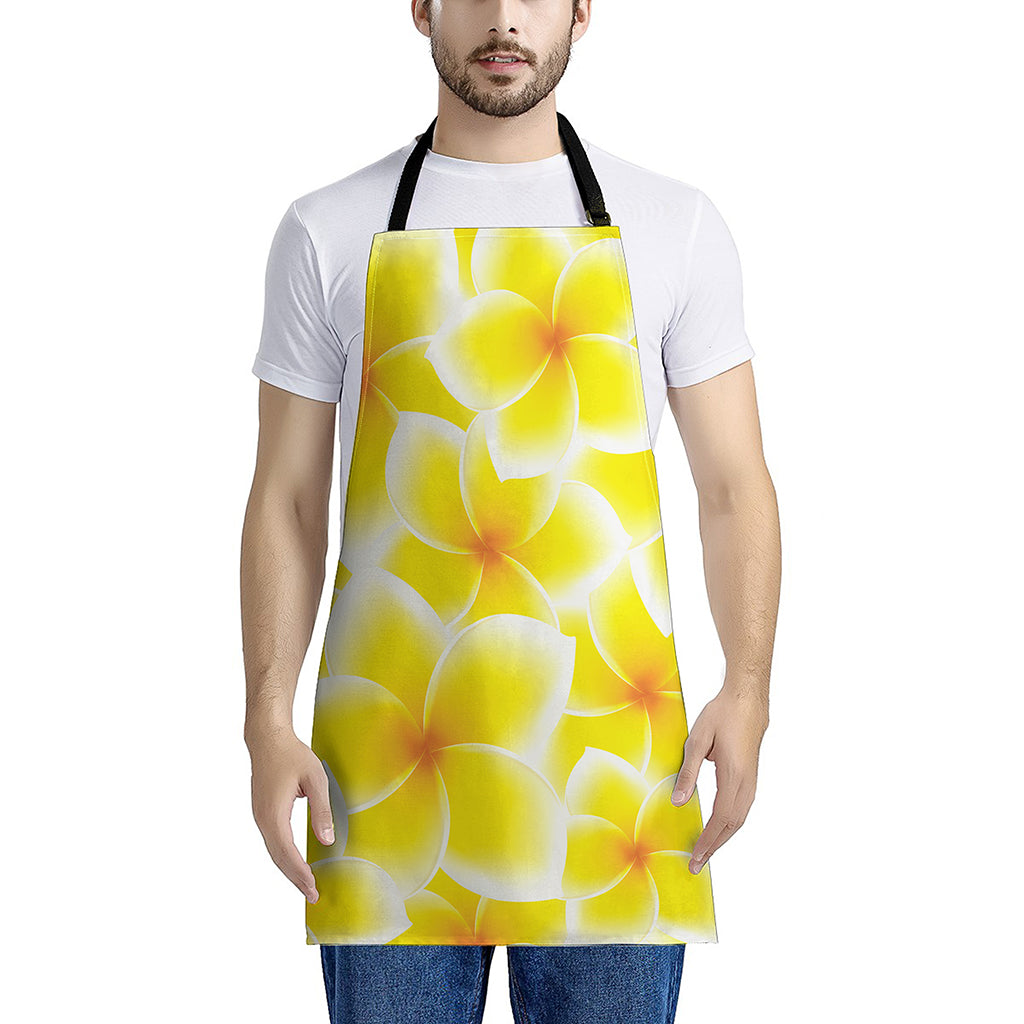 Yellow Frangipani Pattern Print Apron