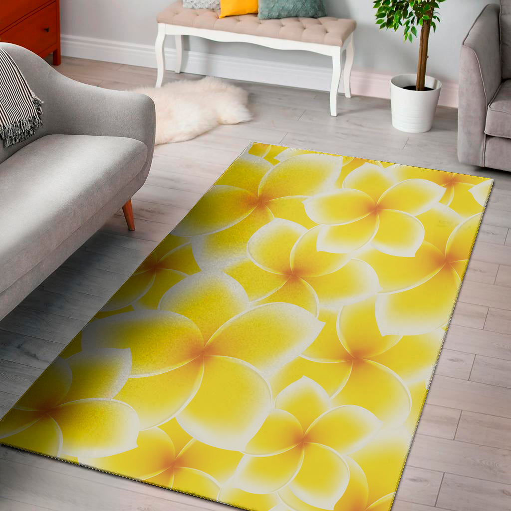 Yellow Frangipani Pattern Print Area Rug