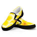 Yellow Frangipani Pattern Print Black Slip On Shoes