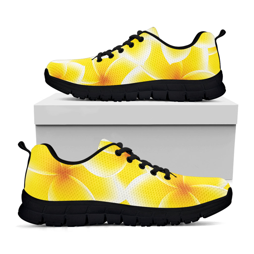 Yellow Frangipani Pattern Print Black Sneakers