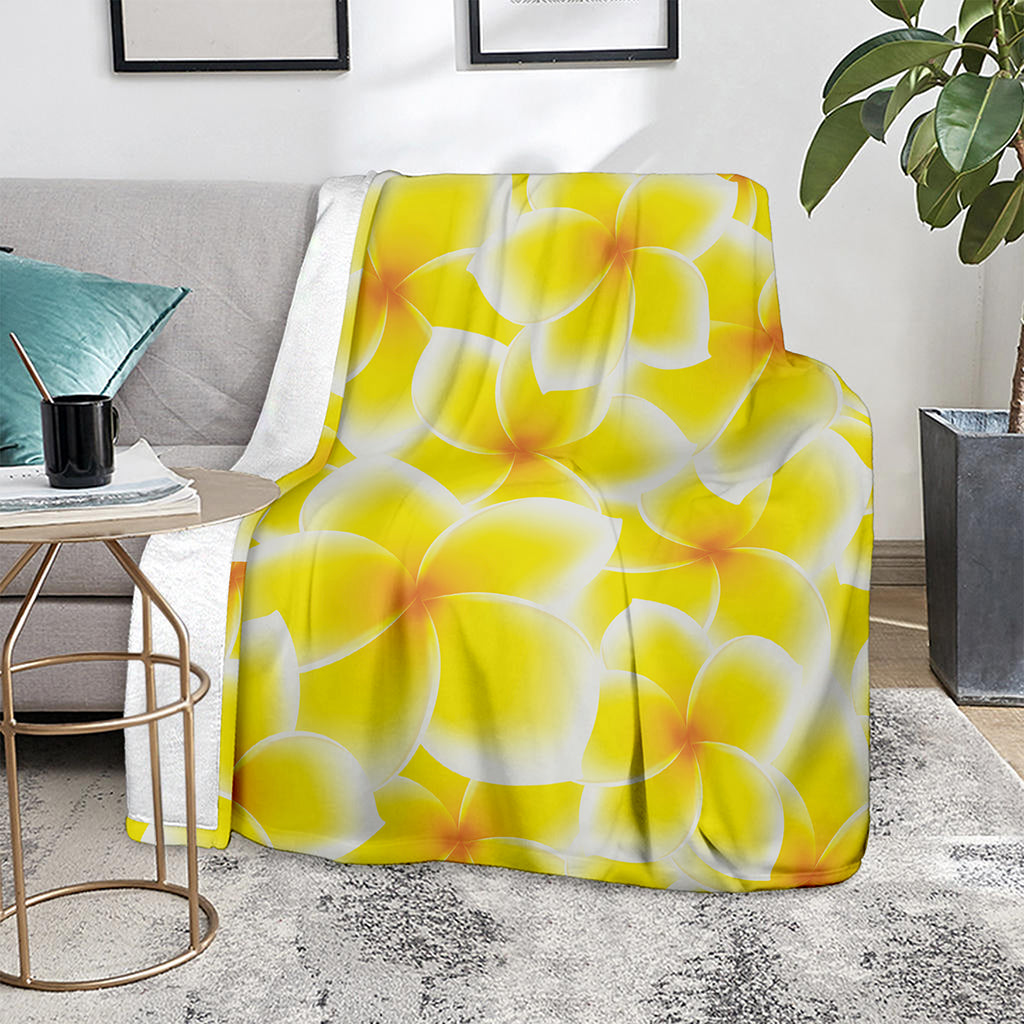 Yellow Frangipani Pattern Print Blanket