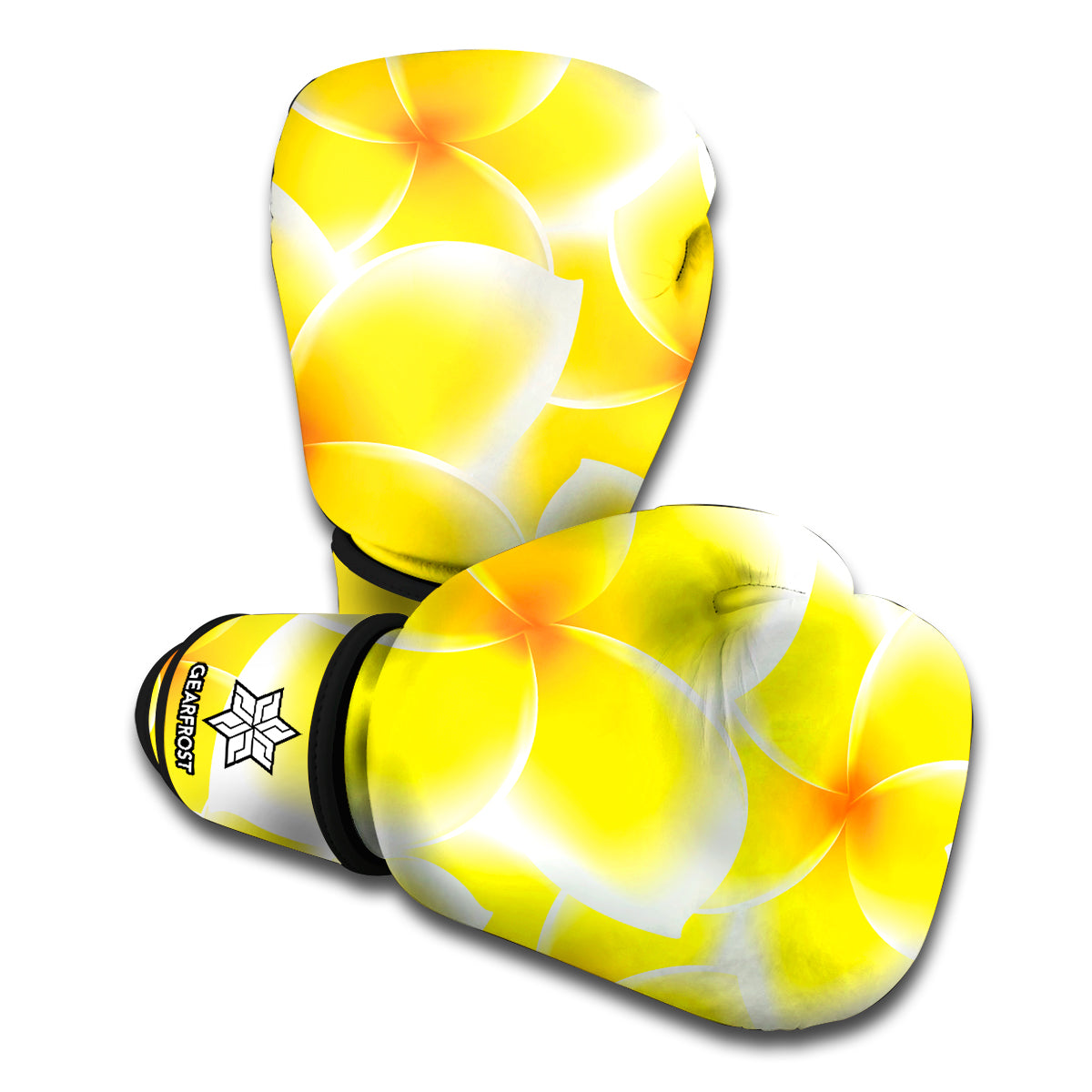 Yellow Frangipani Pattern Print Boxing Gloves