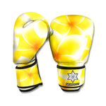 Yellow Frangipani Pattern Print Boxing Gloves