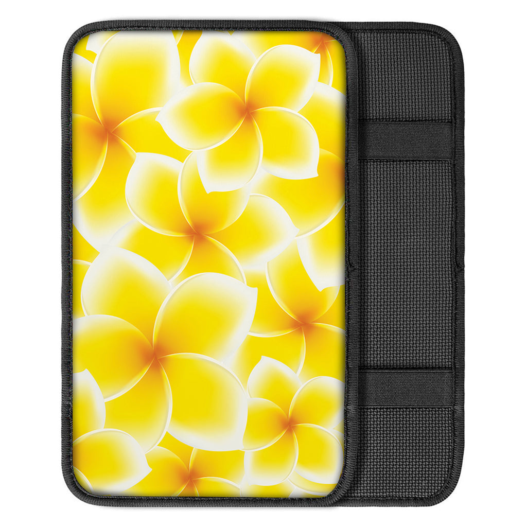 Yellow Frangipani Pattern Print Car Center Console Cover