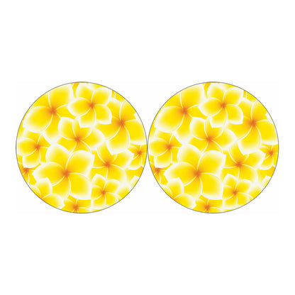 Yellow Frangipani Pattern Print Car Coasters
