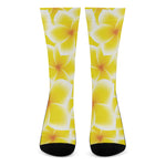 Yellow Frangipani Pattern Print Crew Socks