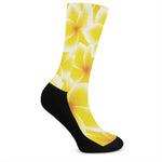 Yellow Frangipani Pattern Print Crew Socks