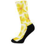 Yellow Frangipani Pattern Print Crew Socks