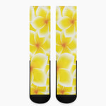 Yellow Frangipani Pattern Print Crew Socks
